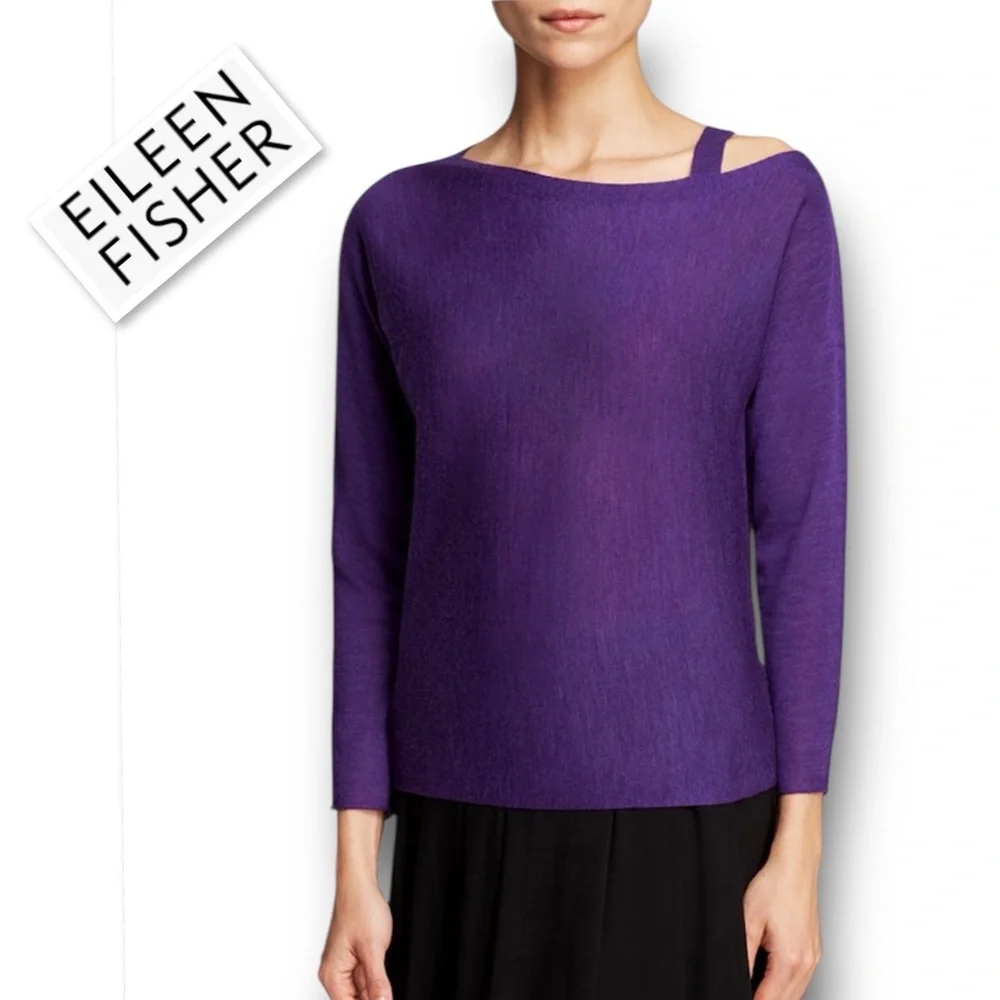 Eileen Fisher Asymmetric Neck 100% Merino Wool Sweater In Purple Size 3X